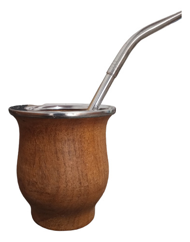 Mate Artesanal Algarrobo Y Acero + Bombilla Premium