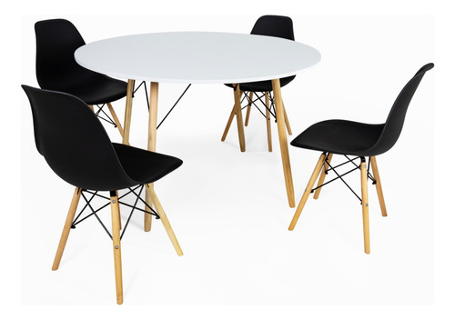 Conjunto Mesa Eiffel Branca 100cm + 4 Cadeiras Eames Design