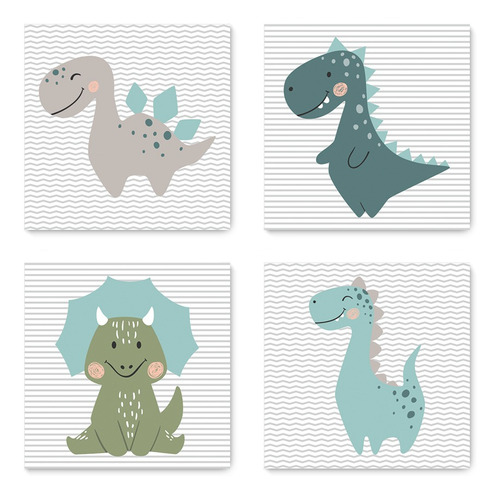 Kit 4 Quadros Dino Dinossauros Infantil Quarto Criança 0069