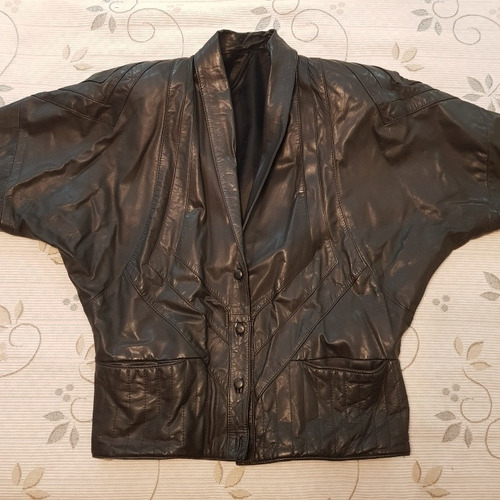 Campera Cuero Genuino Manga Dolman Negra