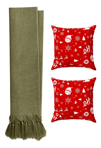 Manta Para Sofá Xale Decorativo Natal Com 2 Capas Almofadas