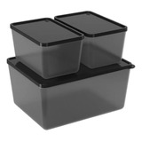 Pack X 3 Contenedores De Alimentos Rectangular Plastico Full Color Negro