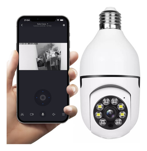 Câmera Segurança Lâmpada Wifi Ip Visão Noturna 1080p Alarme