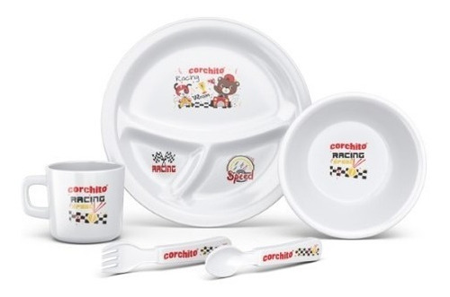 Set Vajilla Bebes Niños 5 Piezas Plato Divisiones Cubiertos