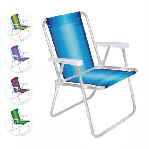 Kit 3 Cadeiras Praia Alta Alumínio Cores Variadas 2101 Mor