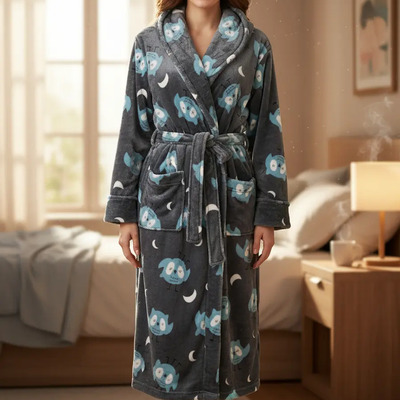 Sonoma Bata Polar Invierno Estampada Gris Claro Lisa M