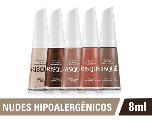 Esmalte Risque Coleção Nudes Hipoalergenico C/ 5 Cores 