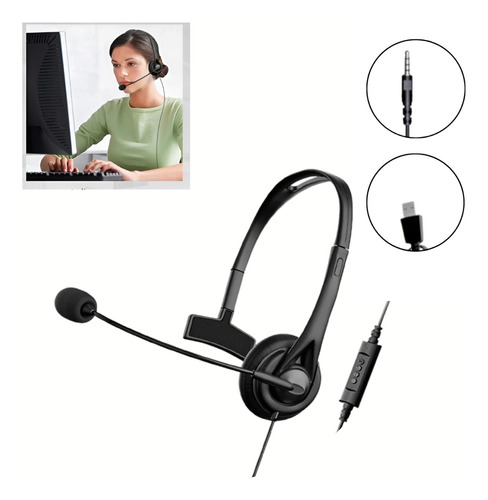 Fone Headset Call Center Telemarket Entrada Usb E Plug 3.5mm