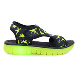 Sandália Infantil Masculina Novopé Com Led Dino Preta - 8500