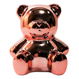Estatueta Escultura Decorativa Urso Cromado Brilhante Cor Rose