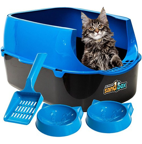 Caixa De Areia Para Gatos Grandes Banheiro Sanitario Furba Cor Azul