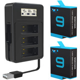 Cargador Usb 3 Canales + 2 Baterías Gopro Hero 9 2000 Mah