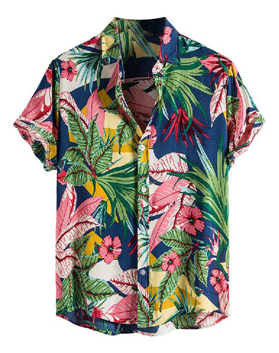 Chaqueta De Manga Corta Hawaiana Suave Con Flores De Playa P