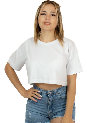 Top Manga Corta Tipo Oversize - Algodón Remera Corta Mujer 