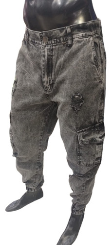Pantalon Juvenil Mom Cargo Hombre Jeans 38 Al 48 6 Bolsillos