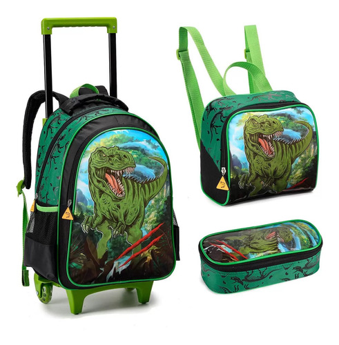 Kit Mochila Rodinhas Infantil Masculino Dinossauro Rex Grand