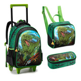 Kit Mochila Rodinhas Infantil Masculino Dinossauro Rex Grand