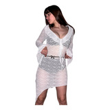 Vestido Crochet Calado Cover Up Ruffle Volados 