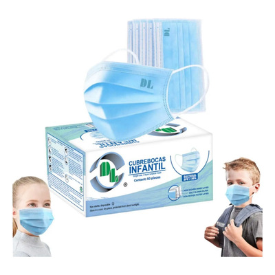 100 Cubrebocas Infantil Tricapa Azul Cubre Bocas Para Niños | Envío gratis