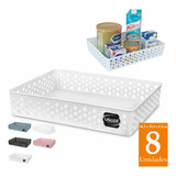 Kit 8 Cestinhas Organizadoras Grande Caixas Multiuso Armário Cor Branco