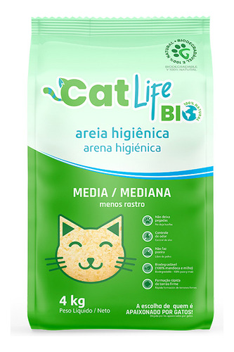 Cat Life Bio 4kg Silica Areia Higiênica Grãos Médios 