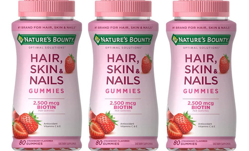 Gomitas Hair Skin Nails Gummies Natures Bounty 80pc  3 Botes