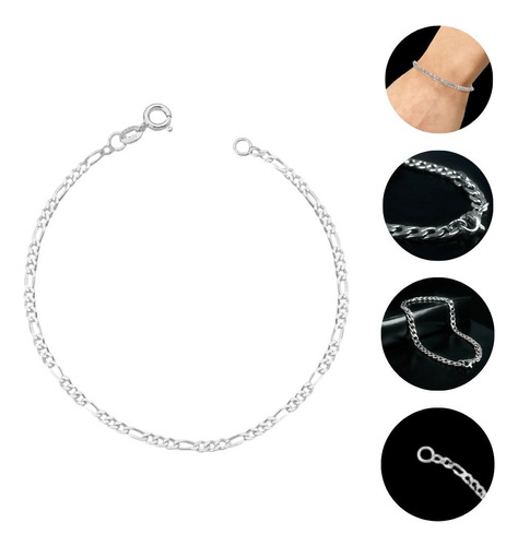 Pulseira Fina 3mm Para Homem Prata 925 Corrente Não Descasca Comprimento 20   Diâmetro 3 Cm