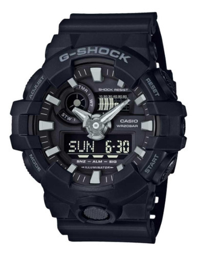 Relogio Casio Gshock Ga-700-1b Preto Militar 200bar 5alarme Cor Da Correia Ga-700-1 Preto