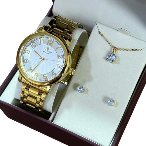 Relógio Feminino Champion Dourado Grande De Luxo Oferta 