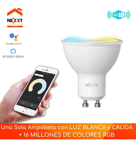 Ampolleta Gu10 Wifi Inteligente 220v Blancos/color Rgb Nexxt