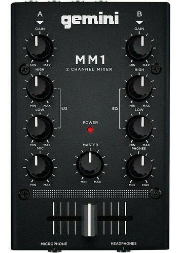 Mixer Gemini Mm1 Consola Mini Dj 2 Canales Eq Gain Fader 