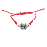 Pulsera Elefante Plata Fina 925 Envejecida Cordón Rojo