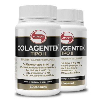 2x Vitafor Colagentek Tipo II 60 Cápsulas - Colágeno + MSM + Ácido Hialurônico | Frete grátis
