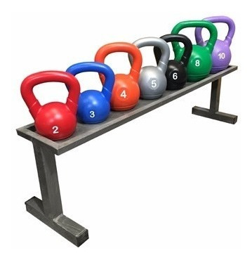 Set Kit De 7 Pesas Rusas Kettlebell Pvc + Soporte - Gymtonic