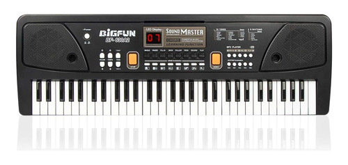 Piano Organeta Musical Para Niños 61 Teclas Bigfun Microfono Color Negro 110v