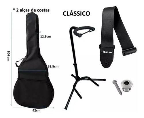 Capa Bag Violão Simples+ Correia+ 1 Roldana+ Suporte Chão