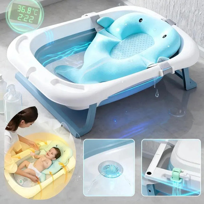 Bañera Tina Bebé Plegable JOYGOD con Termómetro y Almohadilla 0-36 Meses, banera portatil plegable, banera portatil, banera portatil bebe, articulos bano bebes, Blanco | Meses sin interés
