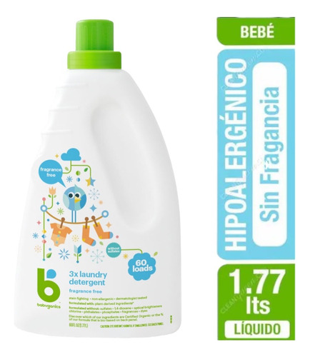 Detergente Líquido Babyganics Hipoalergénico 1.77 Litros