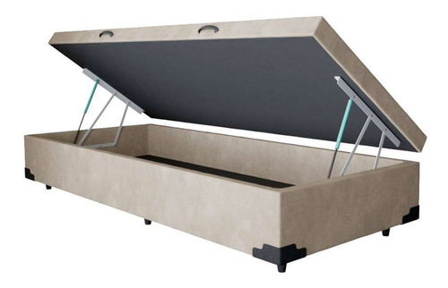 Cama Box Baú Solteiro Suede Bege - 88x188x40