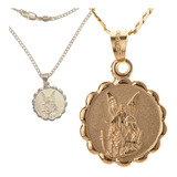 Cadena Medalla Dije Ángel Guarda Oro 14k Arcangel Miguel