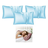 Funda Almohada Satin Tipo Seda Set X3 Unid Azul Claro