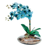 Arranjo Com 2 Orquideas Azul Flores Realista Vaso Terrário