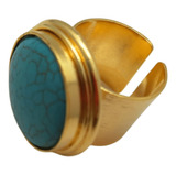 Anillo Con Piedra -bronce Baño Oro 24 Kilates