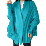 Capa Blusa Poncho Kimono Trico Outono Inverno Trança Juliete