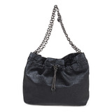 Bolsa Crossbody Cloe Para Mujer Metálica Con Jareta Color Negro