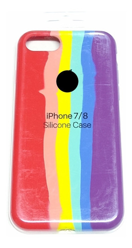 Funda C/logo, Silicona Líquida Rainbow Arcoíris, Para iPhone