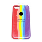 Funda C/logo, Silicona Líquida Rainbow Arcoíris, Para iPhone