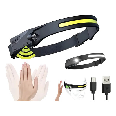 Lampara Diadema Cabeza Casco Sensor Recargable Linterna Led Blanco Negro