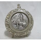 Antiguo Portarretrato Metal Plateado Virgen Lourdes Firmada