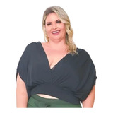 Blusa Malha Fria Plus Size  Decote V Frente Costa Moda Jovem